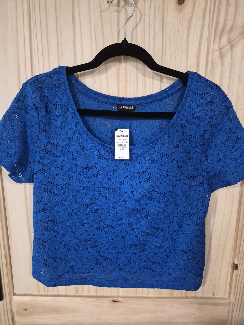 Express Blue Floral Lace Scoop Neck Crop Top